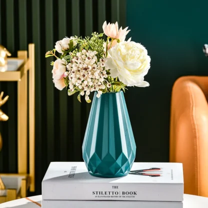 Solid Flower Vase with Geometric Carving - Image 9