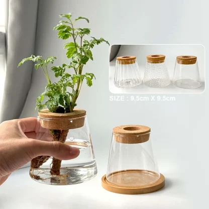 Clear Flower Vase with Wooden Design - Image 5